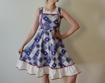 Vintage 70s Patchwork Print Cotton Summer Dress, XS