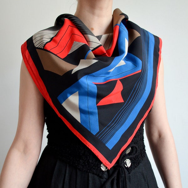 Blue and Beige Geometric Scarf