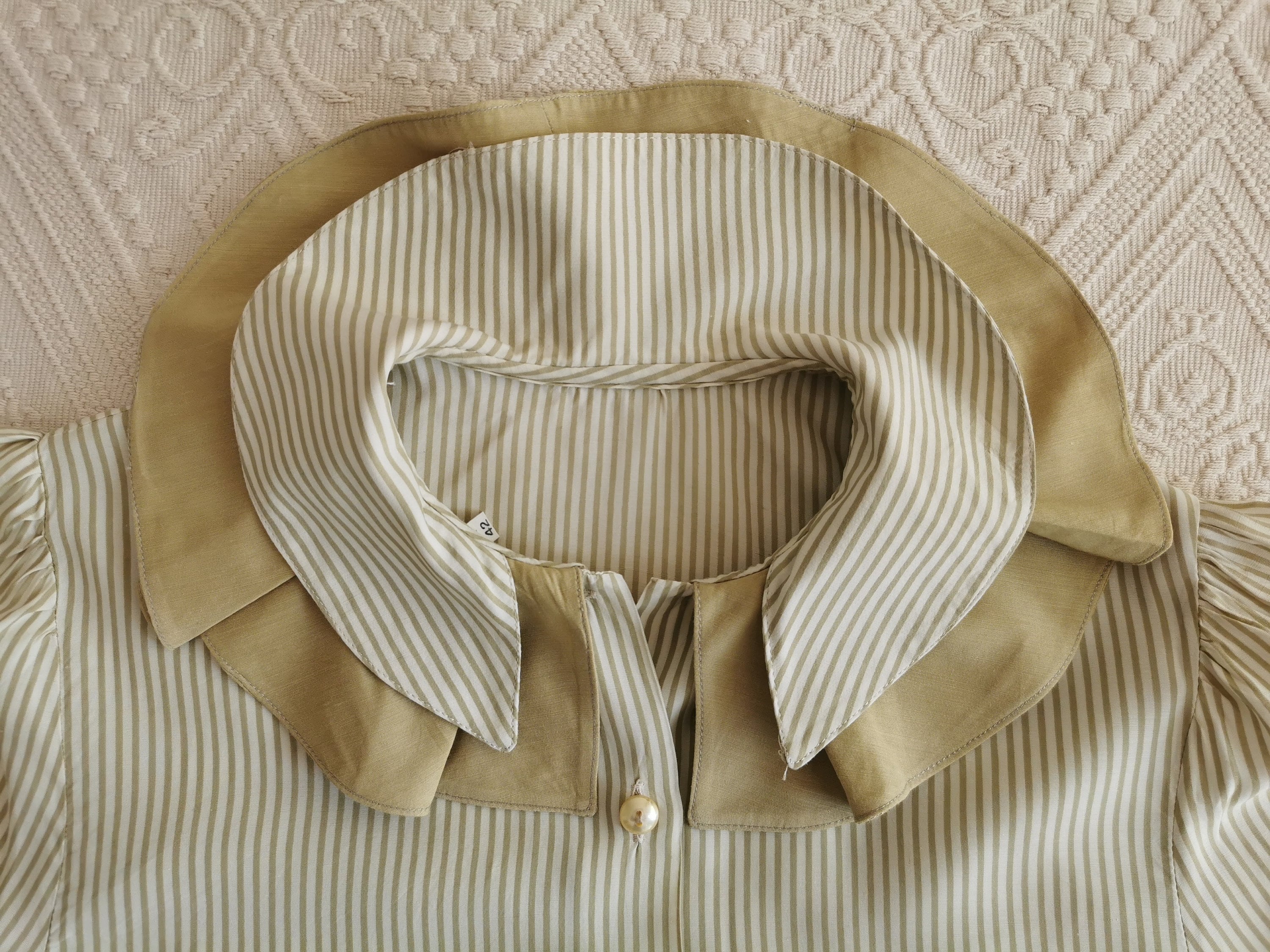 Vintage 70s Striped Ruffle Collar Blouse, Puffy Sleeve