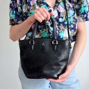 sac ADAX en cuir noir vintage, épaule/sac à main en cuir, sac à main en cuir véritable pour femmes, sac à bandoulière, petit sac à main en cuir noir