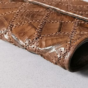 Vintage 60s Genuine Leather Clutch, Brown Leather Clutch, Crocodile Print Bag, Patchwork Leather Evening Bag, Evening Purse, Made in Germany image 5