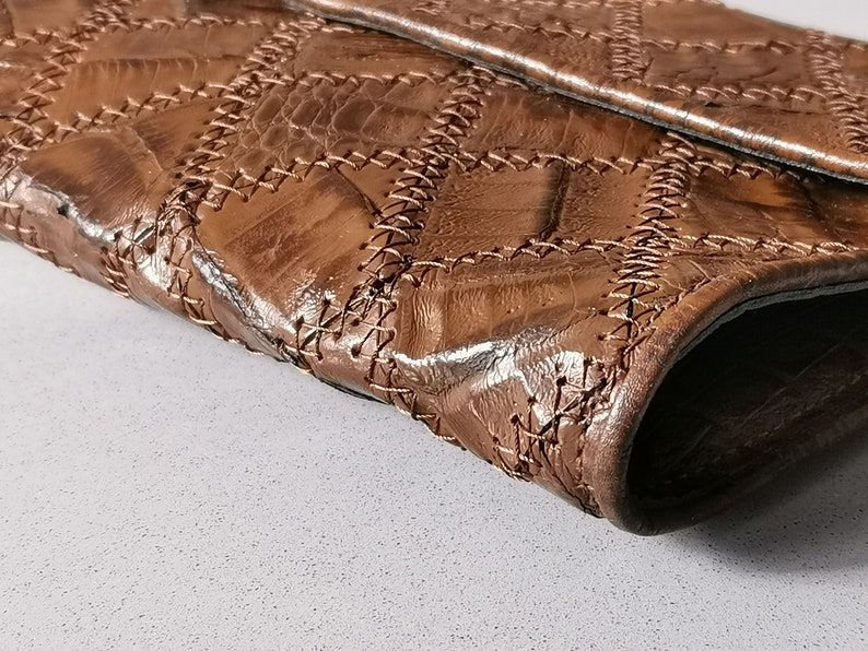 Vintage 60s Genuine Leather Clutch, Brown Leather Clutch, Crocodile Print Bag, Patchwork Leather Evening Bag, Evening Purse, Made in Germany image 5