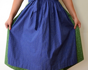 Vintage Blue Floral Dirndl Apron, Traditional Bavarian Oktoberfest Schürze, German Folk Costume Accessory