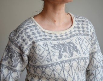 Pull Vintage Norvégien Fair Isle En Laine - Motif Nordique - Taille 2XL - Occasion Très Bon État