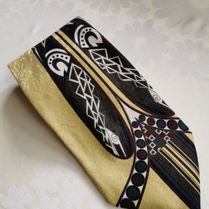 90's Abstract Print Necktie, Gold Yellow, Red and Green Necktie, Hipster Necktie, Pure Silk Necktie, Made in Italy image 2