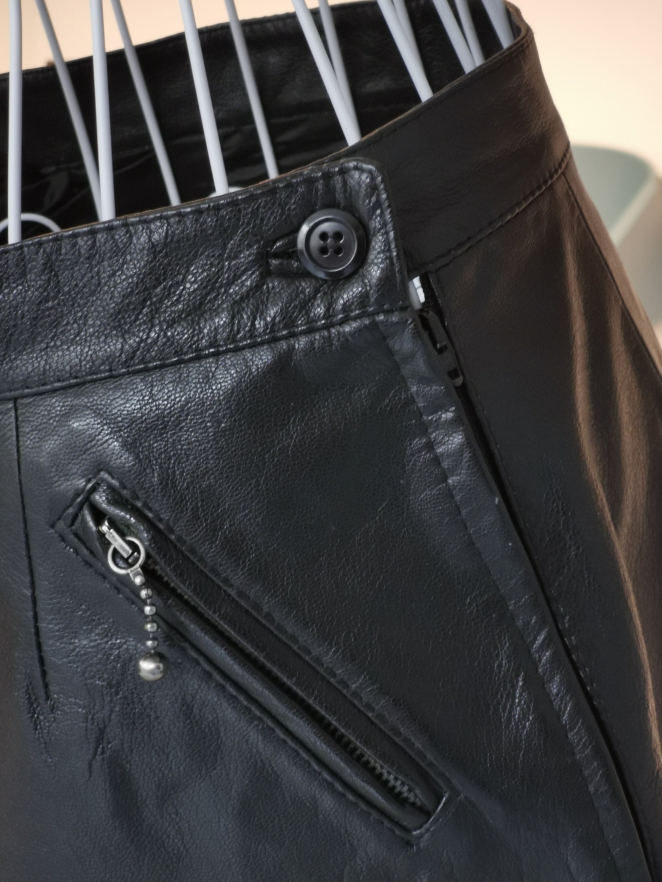 Vintage 90's Leather Mini Skirt Black Genuine Leather | Etsy