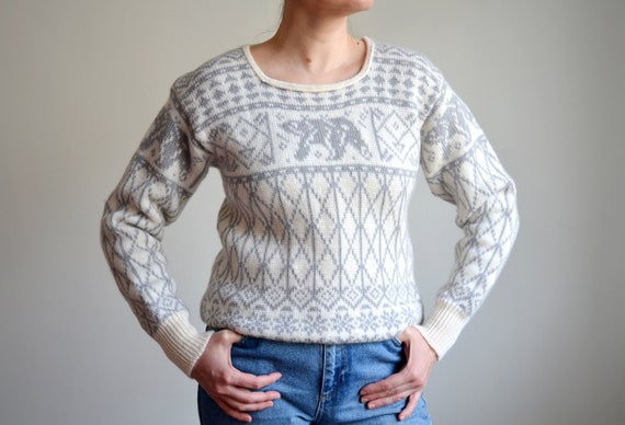 Vintage 80s Norwegian Folk Wool Sweater, Dale Of … - image 1