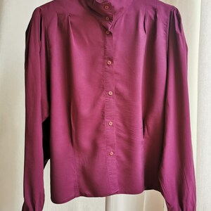 Vintage 80s Purple Blouse with Puffy Sleeves, Burgundy Purple Collar Shirt, High Neck Collar Blouse, Women's Blouse, Made in West Germany image 6