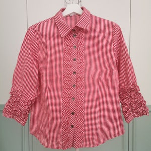 Vintage 90's Ruffle Dirndl Blouse Gingham Pattern Folk - Etsy