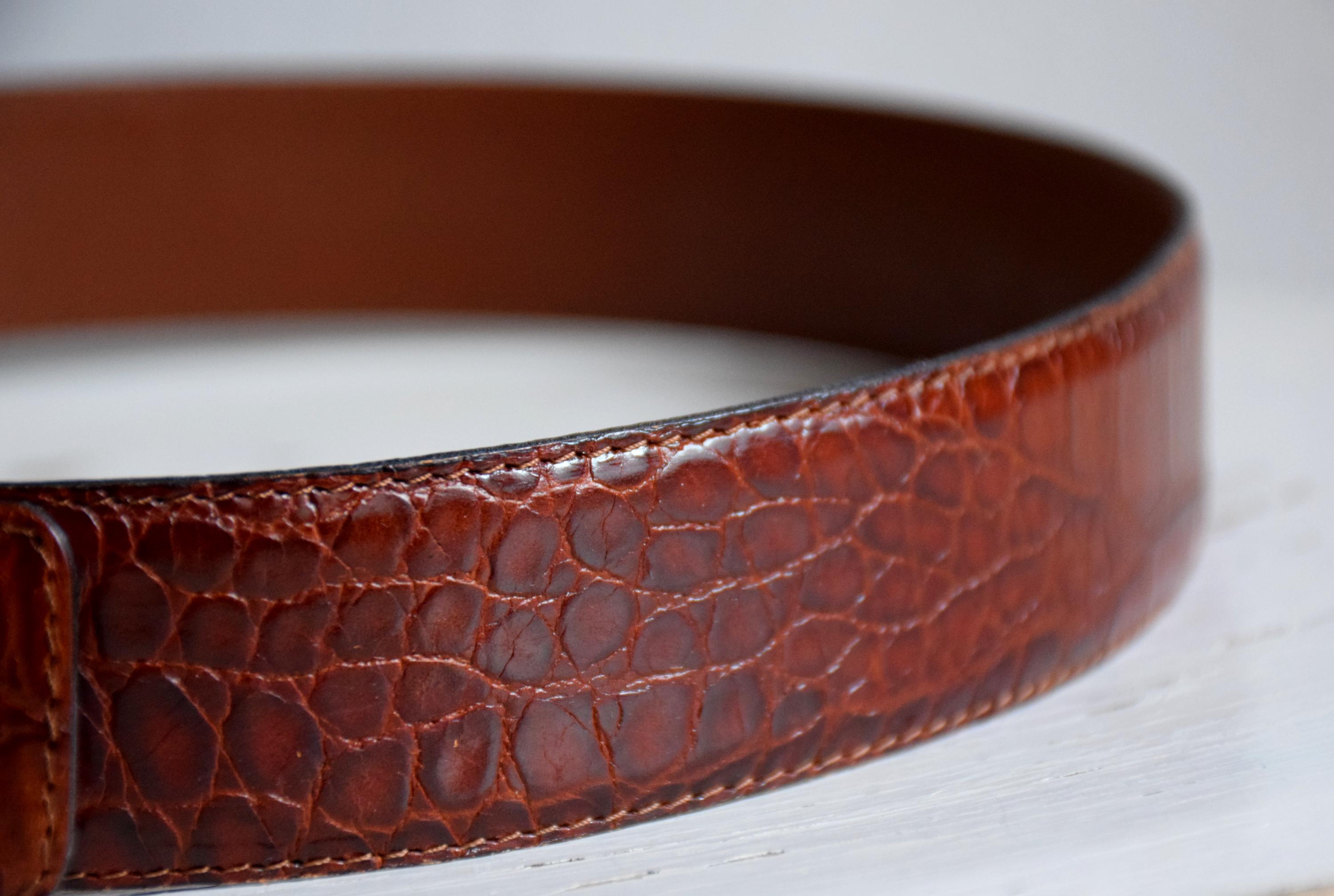 90’s/Y2K Leather Statement Brown Croc Embossed Belt with Silver Rivets Marc Nolan Leather Belt - Brown Crocskin main image 2