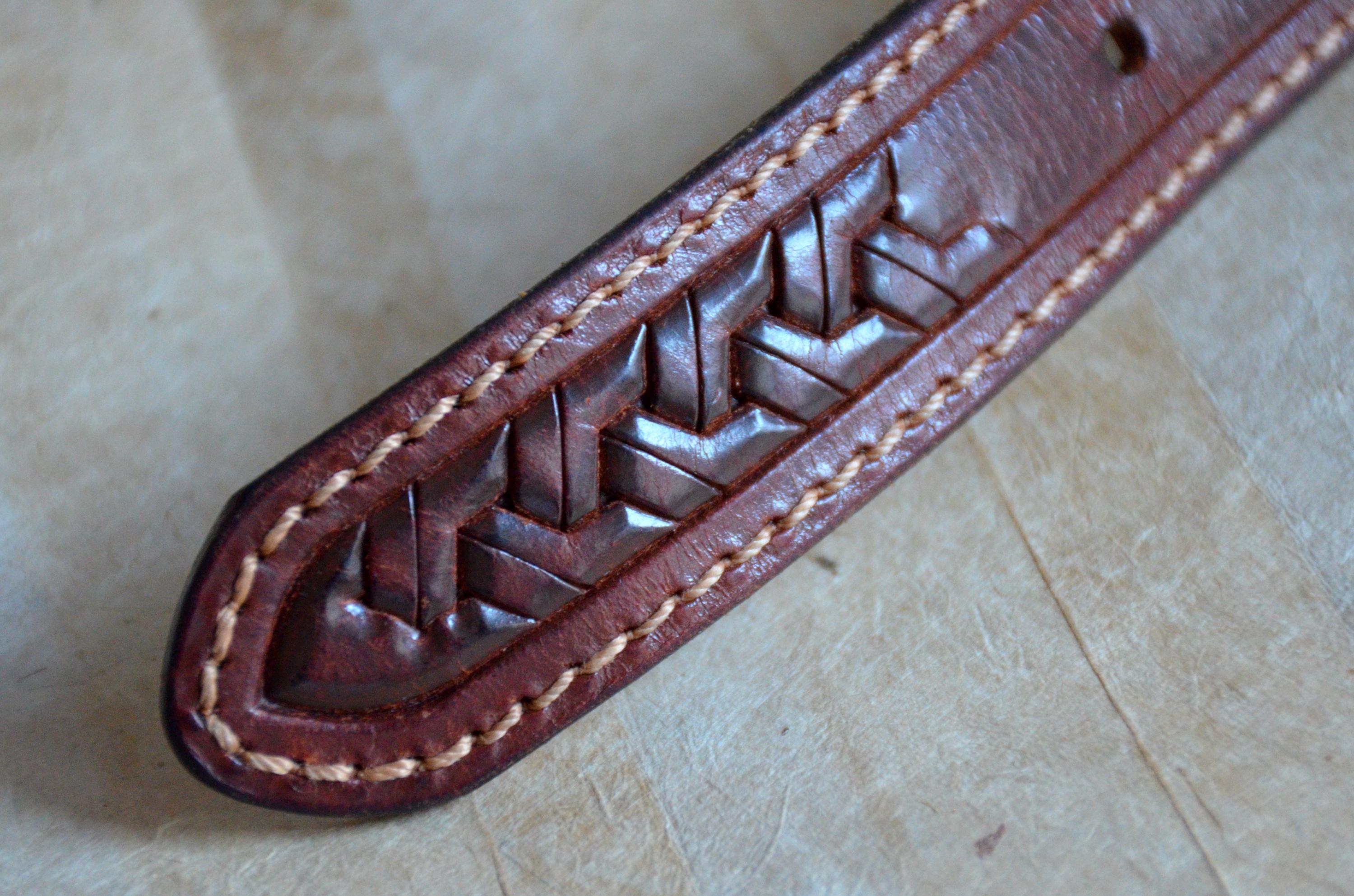 Vintage Tooled Leather Western Belt, Geometric Design, Size  display picture 3
