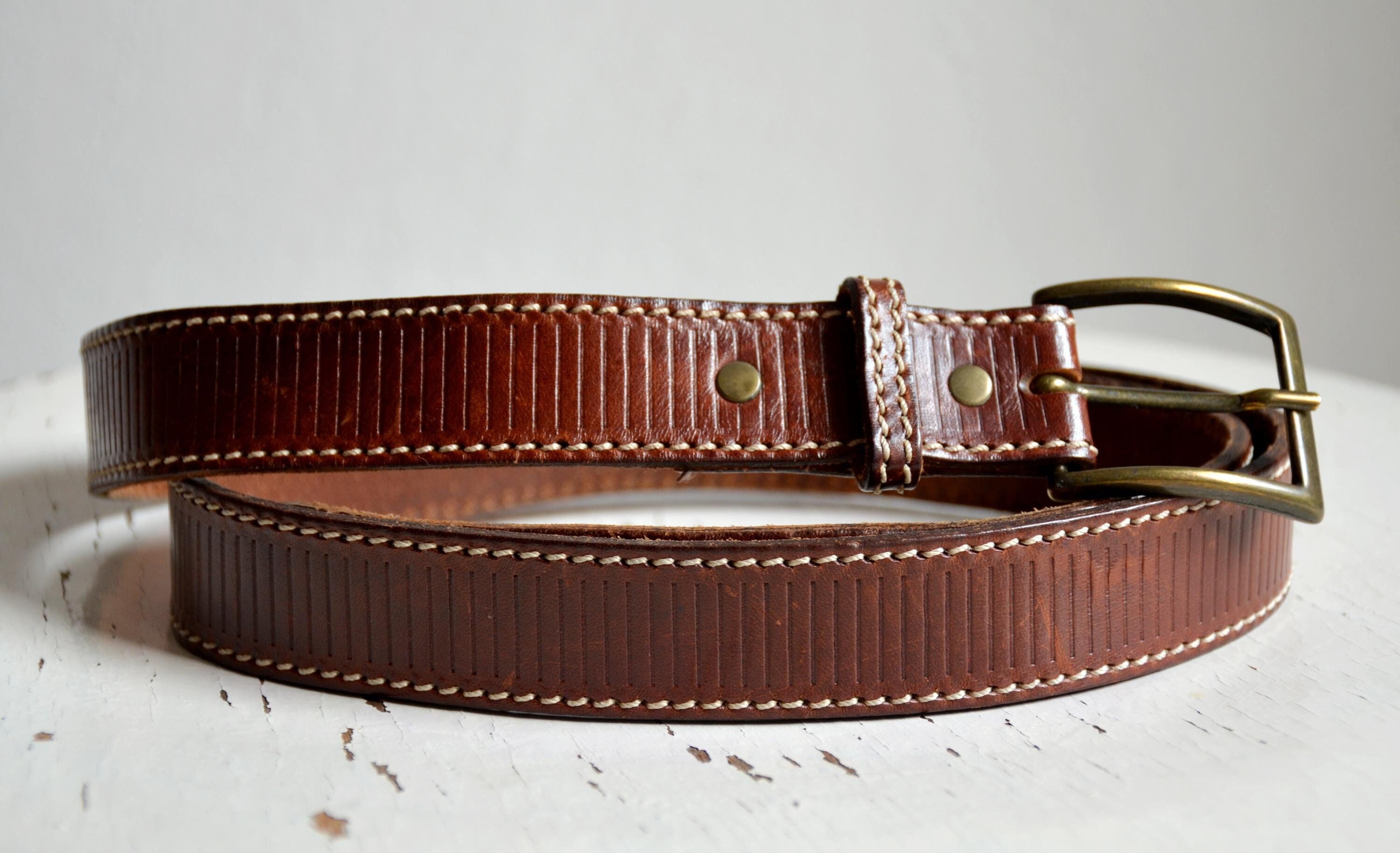 Vintage Limited Jeans Brown Leather Belt Size L BS0008 Vintage Casual Jean Belt Genuine Full Grain Leather  main image 2