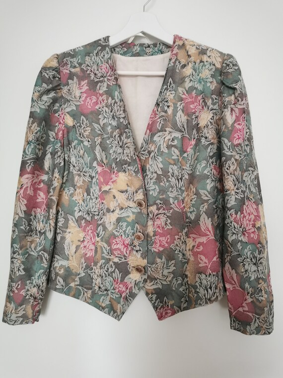 Vintage 90's Puff Sleeve Blazer, Women's Floral B… - image 4