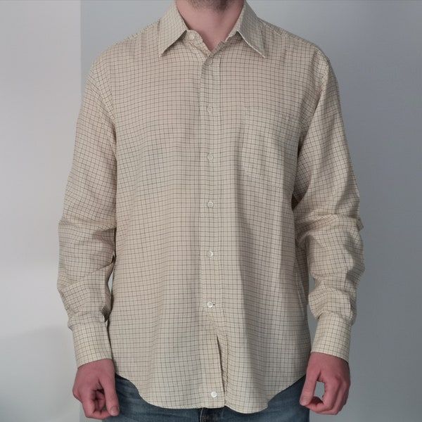 Vintage 90's FERRE Collared Shirt, Men's Checked Collar Shirt, Button Up, Long sleeve Shirt, Spring / Autumn, Made in Italy