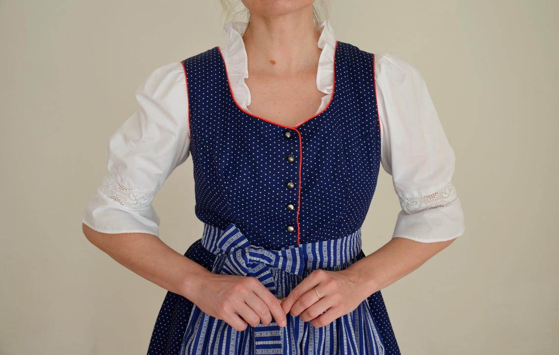 Austrian Patterns Retro Vintage 80s Austrian Folk Dress With Apron, Polka Dot Pattern Dirndl ...