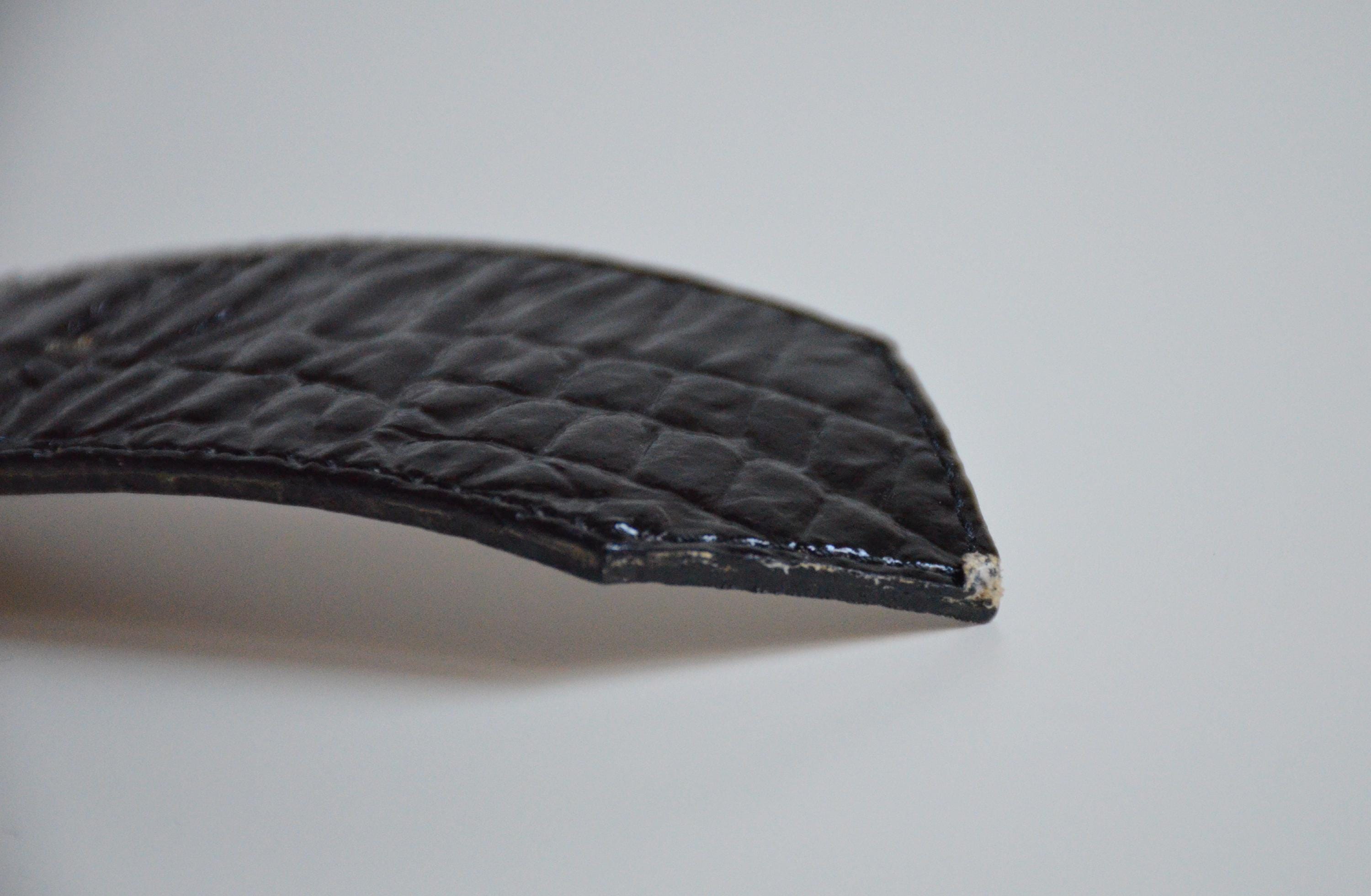 Vintage 80s Black Patent Leather Belt, Croc Embossed, Made  display picture 2
