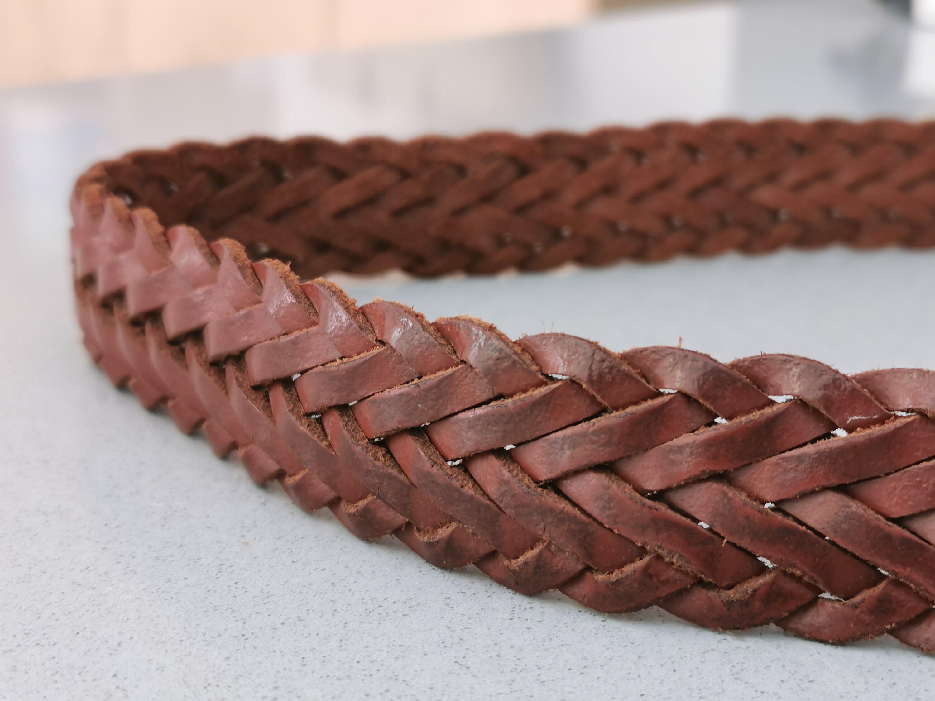 Vintage 90s Brown Woven Leather Belt, Genuine Leather Belt  display picture 2
