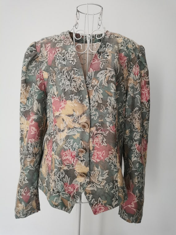 Vintage 90's Puff Sleeve Blazer, Women's Floral B… - image 2