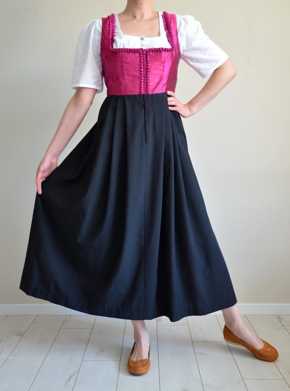 Vintage 90s Dirndl Dress, Pink Corset, Black Skirt, Oktoberfest Trachten Vintage 90s Dirndl Dress, Pink Corset, Black Skirt, Oktoberfest Trachten
