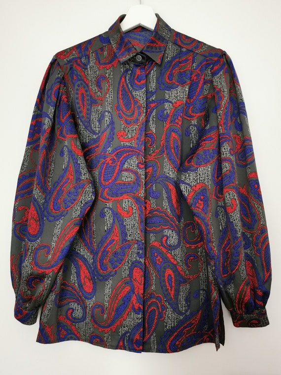 Vintage 80's Paisley Print Shimmer Blouse With Puff - Etsy