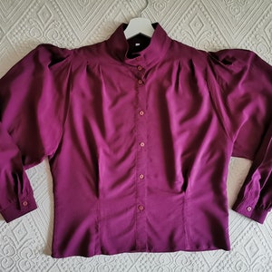 Vintage 80s Purple Blouse with Puffy Sleeves, Burgundy Purple Collar Shirt, High Neck Collar Blouse, Women's Blouse, Made in West Germany image 8