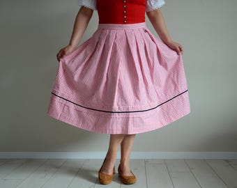 Vintage 90s Austrian Folk Pleated Skirt, Striped Pattern Dirndl