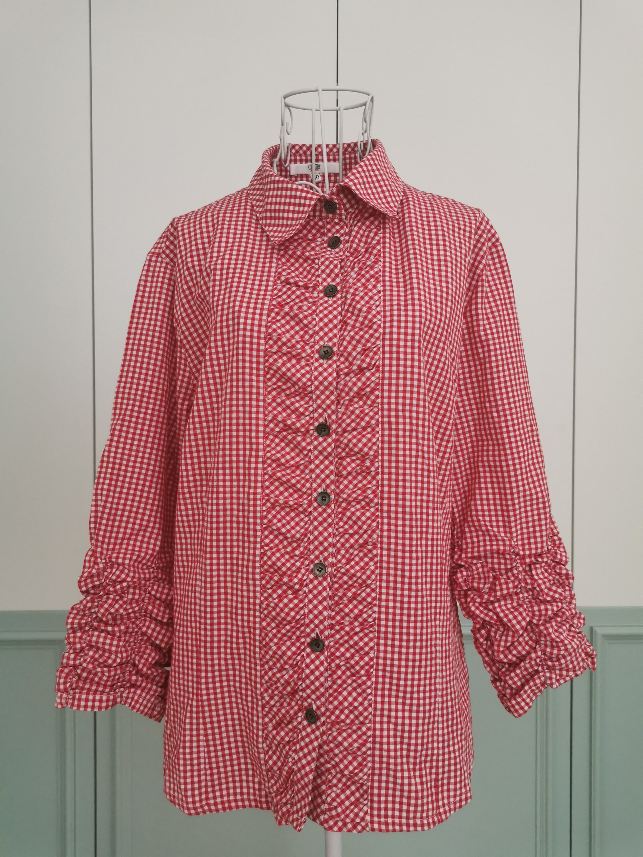 Vintage 90's Ruffle Dirndl Blouse Gingham Pattern Folk - Etsy