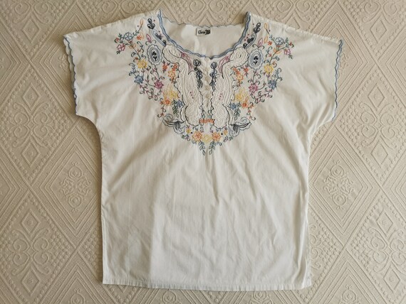Vintage Embroidered Peasant Blouse, White Folk Bl… - image 7