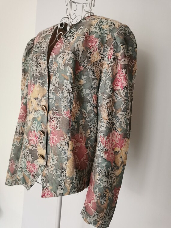 Vintage 90's Puff Sleeve Blazer, Women's Floral B… - image 3