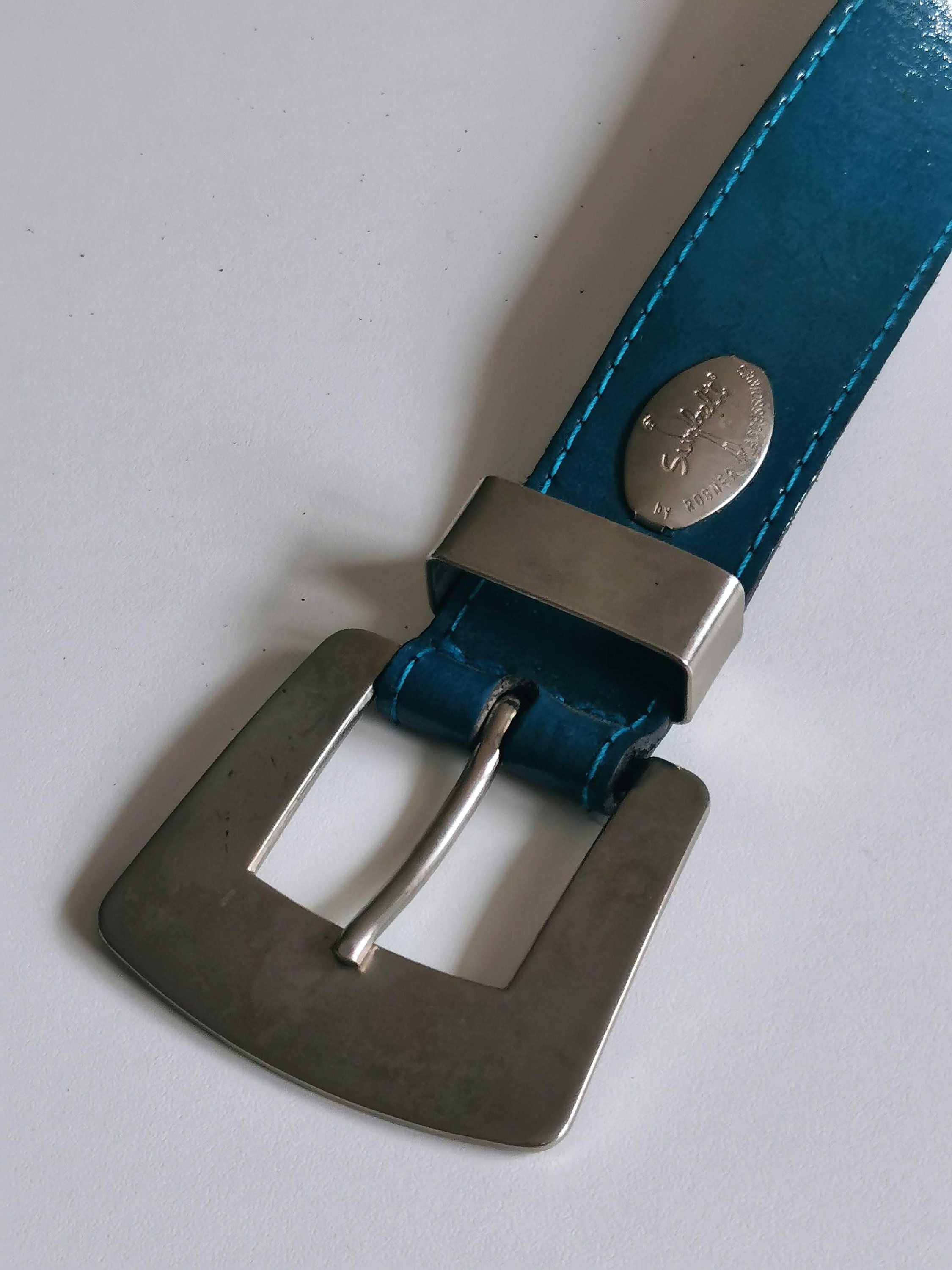 Vintage Y2K Teal Blue Patent Leather Belt, Silver Buckle - Etsy display picture 2