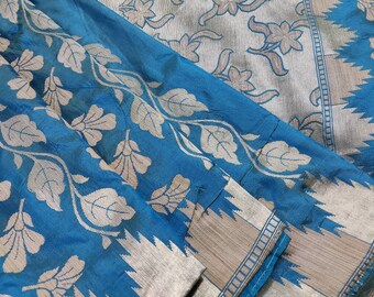 Vintage Kanjivaram Saree 100% Pure Silk Sari Fabric Indian Vintage Crafting Fabric Dress Making 5 Yards Saree