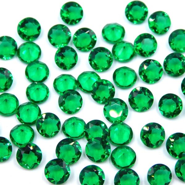 Faceted Colombian Emerald Round Cut Loose Gemstone, 5 MM Lab Created Round Emerald Stone, Handmade Emerald For Jewellery Making Stone P-2654