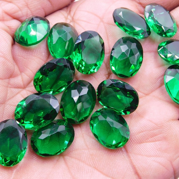 Lab Created Zambia Emerald Oval Cut Loose Gemstone, 12x16 MM Emerald Cut Stone,Faceted Handmade Emerald Cut For Jewellery Making Stone P-937