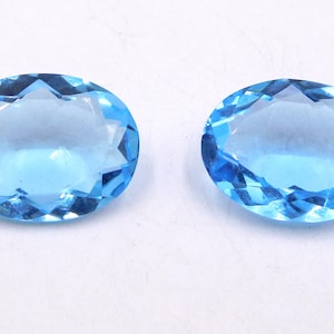 15X20 MM Faceted Blue Topaz Oval Cut Loose Gemstone, 2 Pcs Lab Created Blue Topaz, Handmade Blue Topaz Oval For Jewelry Making Stone P-757