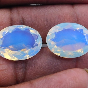 15x20 MM Lab Created Opalite Oval Cut Loose Gemstone, Faceted Rainbow Fire Opalite Stone, 2 Pcs Handmade Opalite Cut Stone For Jewelry P-857