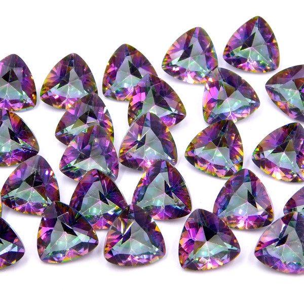 Lab Created Mystic Topaz Trillion Cut Lot Loose Gemstone,10 MM Faceted Mystic Topaz, Mystic Trillion Handmade Gemstone Jewelry Making P-2816