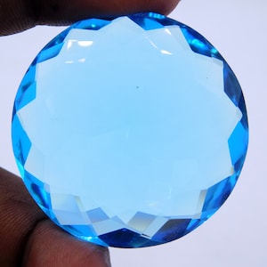 40 MM Blauer Topas Rundschliff Loser Edelstein, 120 Cts 1 Stück facettierter runder Blautopas, im Labor erstellter Blautopasschliff für Anhängerherstellungsstein P-3153