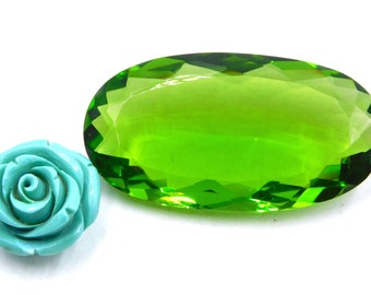 Lab Created 25X47 mm Green Peridot Oval Pendants Size Stone Loose Gemstone, Peridot Faceted Gemstone For Jewelry Making Peridot P-2797