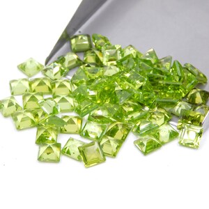 5 MM Natural Green Peridot Square Cut Lot Loose Gemstone, Faceted Handmade Peridot Square Cut Stone For Jewelry Making P-3355