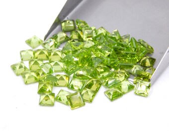 5 MM Natural Green Peridot Square Cut Lot Loose Gemstone, Faceted Handmade Peridot Square Cut Stone For Jewelry Making P-3355