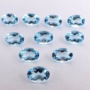 Light Blue Topaz Oval Cut Lot Loose Gemstone, 10X14 MM Lab Created Blue Topaz Stone, Faceted Topaz Oval Cut For Jewelry Making Stone P-923