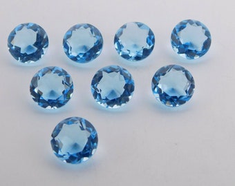 12 MM Lab Created Blue Topaz Round Cut Loose Gemstone, Faceted Blue Topaz Round, Handmade Round Blue Topaz For Jewelry Making Stone  P-1050