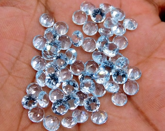 5 MM Natural Blue Topaz Round Cut Pedra Preciosa Solta, Facetada Blue Topaz Round Cut Pedra, Feito à Mão Blue Topaz Cut Para Fazer Joias Pedra B-584