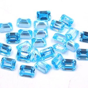 6 x 8 MM Blautopas C.Z Achteck Geschliffener Loser Edelstein, facettierter Achteck Blautopas C.Z, Lab Erstellt Handgemachter Blautopas Für Schmuck Stein P-2933