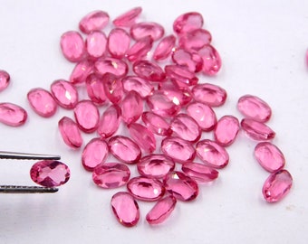 4X6 MM Tourmaline Quartz Oval Cut Loose Gemstone, 52 Pieces Lab Created Rubellite Tourmaline,Faceted Tourmaline Jewellry Making Stone P-2218