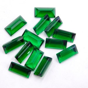7x14 MM Lab Created Emerald Baguette Cut Loose Gemstone, 49 Cts 12 Pcs Faceted Emerald Stone, Handmade Emerald Ring & Pendant Stone P-3245