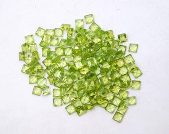 Natural Green Peridot Square Cut Lot Loose Gemstone, 3 MM Faceted Handmade Peridot Square Cut Stone For Jewelry Making P-3356