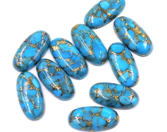 Piedra preciosa suelta ovalada de turquesa y cobre azul natural, 10 x 20 mm, hecha a mano, para joyería (P-2893)
