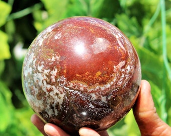 Gran bola de esfera de poder de meditación metafísica curativa de piedra jaspe rey Cobra roja Natural de 110MM