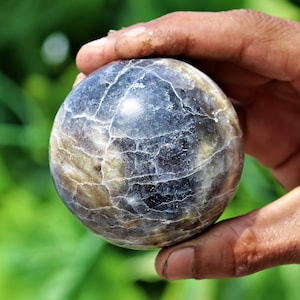 Amazing Large 60MM Blue Iolite Stone Healing Charged Metaphysical Energy Sphere